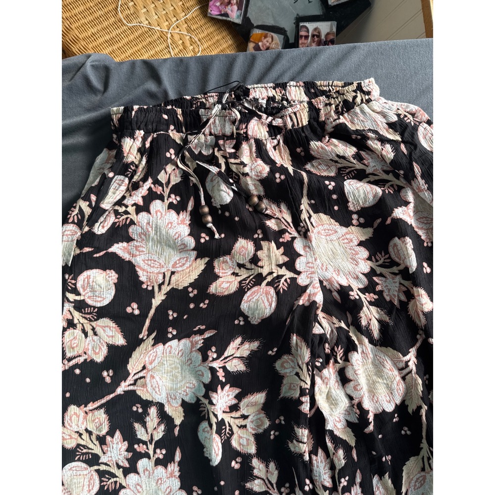 Rachel Zoe Black Floral Wide Leg Palazzo Pants Gauze Drawstring Medium NWT - Picture 2 of 6
